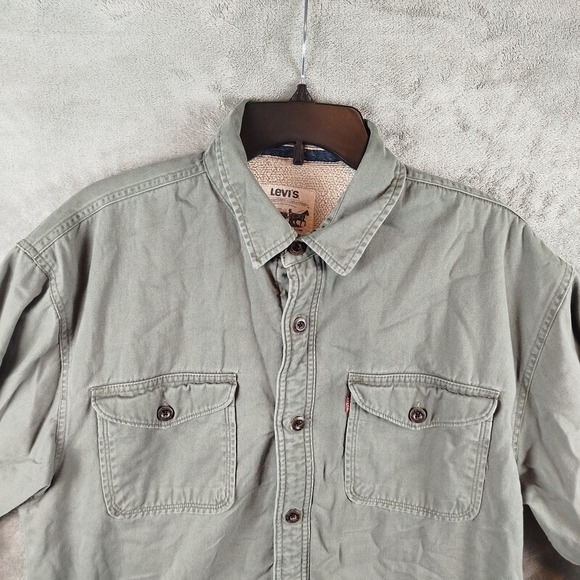 Levis Strauss Trucker Button Jacket Sherpa Lined Olive Green Mens Sz Large - Picture 10 of 15